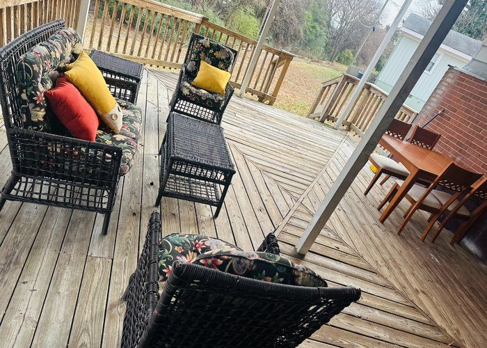 Outdoor deck and patio seating area